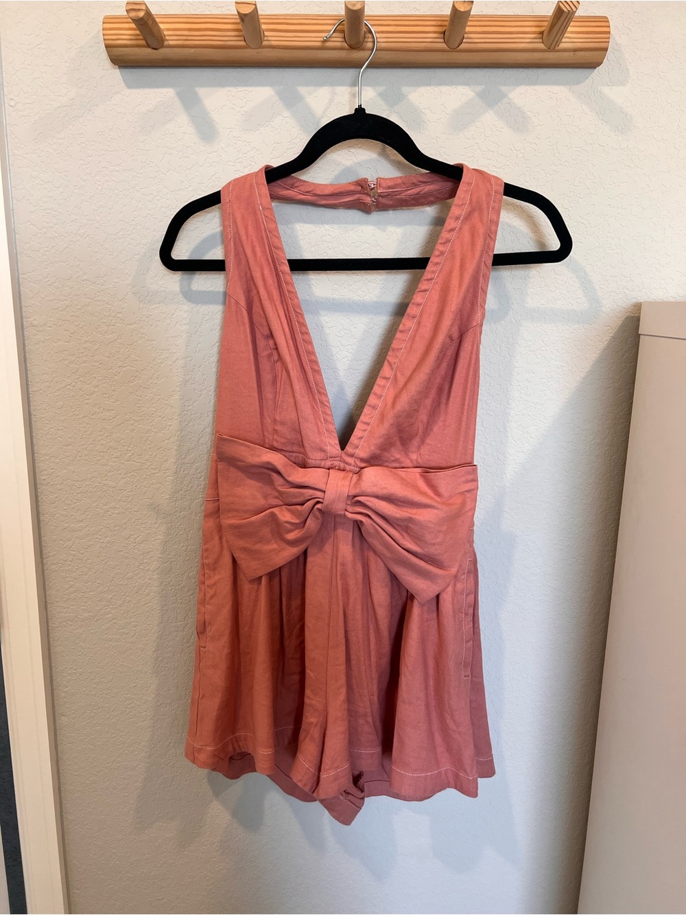 Blush Pink Deep-V Bow Front Romper